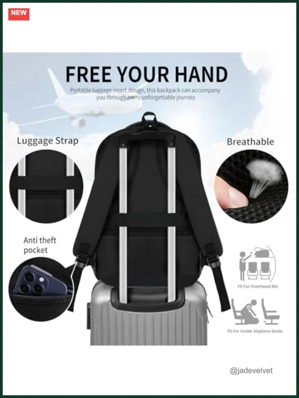 15.6 Inch Laptop Backpack with Reinforced Straps, Water Resistant, Polyester,